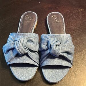 Tory Burch Blue Denim Slide Sandals